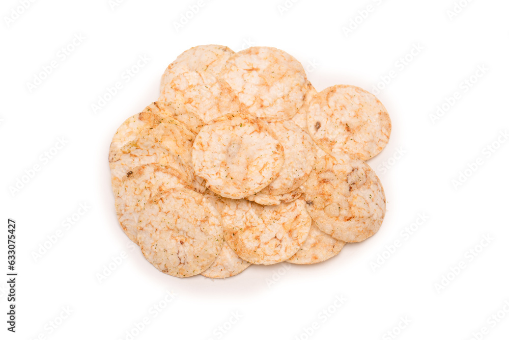 Rice chips isolated on white background. Rice chips isolated on white background.