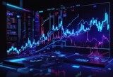 Graph design, statistical diagram neon blue lighting with financial indicators of stock market and investment