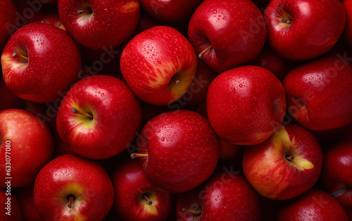 Top view of bright ripe fragrant red apples background