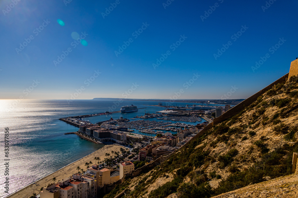 landscape in the mountains on the city and port of Alicante in Spain