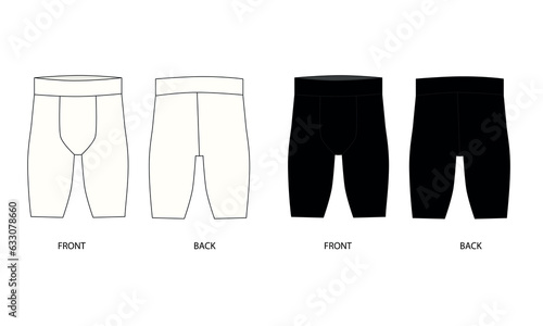 Vector doodle set of cycling shorts front and back view. Template for men's bike shorts in black and white. Outline drawing of compression underwear for men.