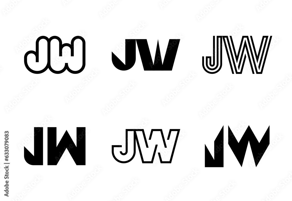Fototapeta premium Set of letter JW logos. Abstract logos collection with letters. Geometrical abstract logos