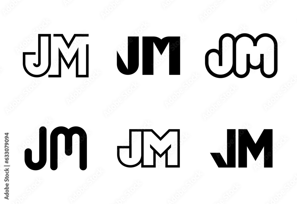 Set of letter JM logos. Abstract logos collection with letters. Geometrical abstract logos