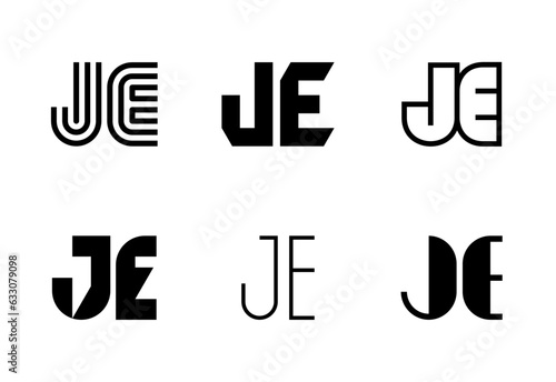 Set of letter JE logos. Abstract logos collection with letters. Geometrical abstract logos