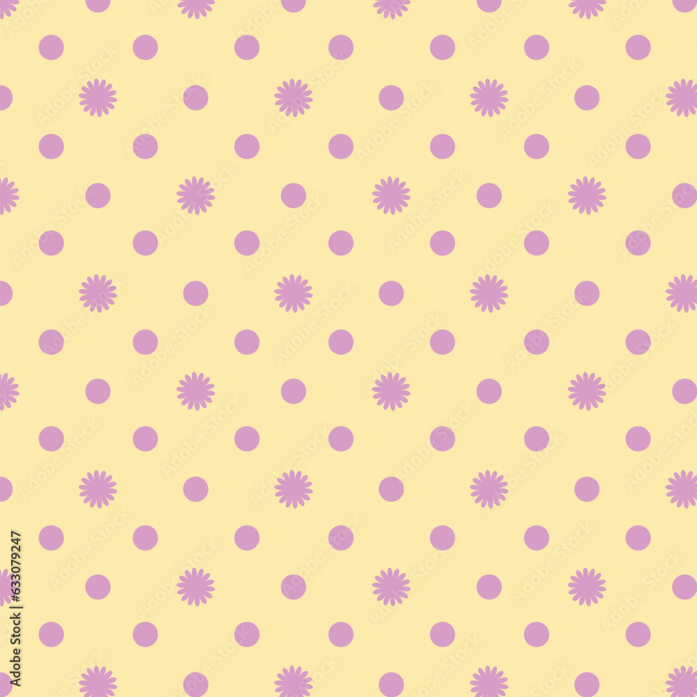 Yellow background in white circles and flowers. Vector illustration