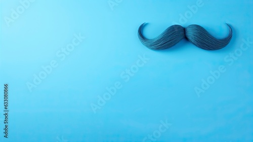 Brown mustache side view on a blue background. Copy space for text. movember. Man's health. Men support. photo