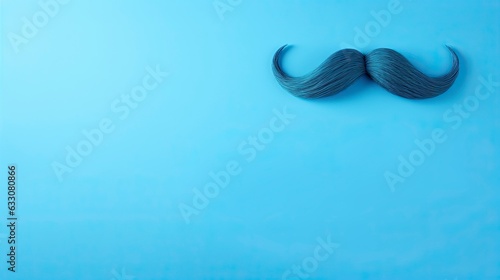 Brown mustache side view on a blue background. Copy space for text. movember. Man's health. Men support.
