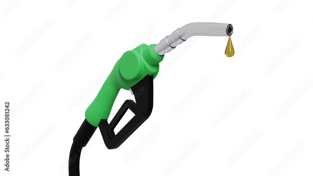 Green gasoline pump for petrol with drop of oil isolated on transparent and white background. Petrol concept. 3D render Green gasoline pump for petrol with drop of oil isolated on transparent and white background. Petrol concept. 3D render