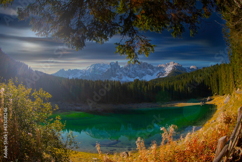 Fototapeta Naklejka Na Ścianę i Meble -  Lago di Carezza (Karersee), a Beautiful Lake in the Dolomites, Trentino Alto Adige, Italy