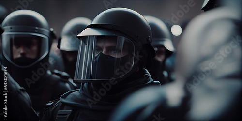 Riot Police handling protesters during demonstrations, Ai generated image