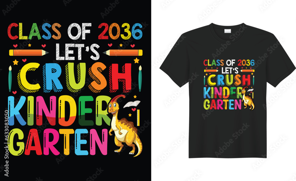Happy-100th-day-of-school-typography-t-shirt-Design-print-ready-vector-template.-Class-of-2036-let's-crush-kindergarten