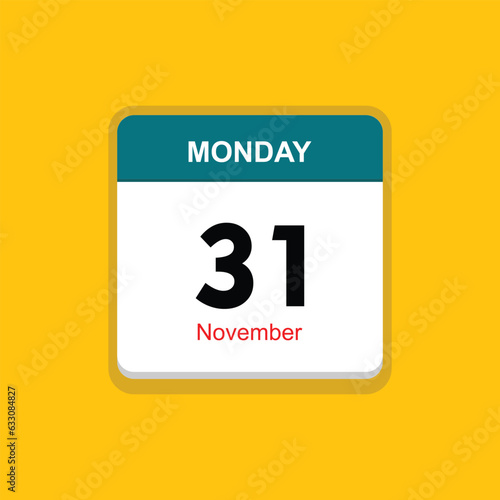 november 31 monday icon with yellow background, calender icon