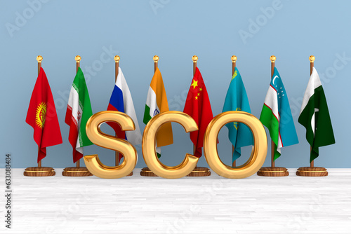 flag shanghai cooperation organisation. 3D illustration photo