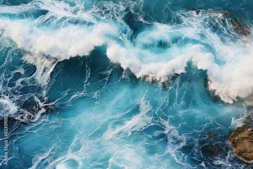Top view of blue ocean waves, representing a natural and serene background. Generative Ai.