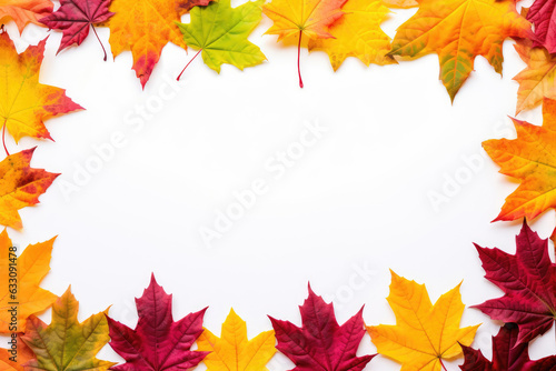 Frame made of different autumn colorful maple leaves  with copy space