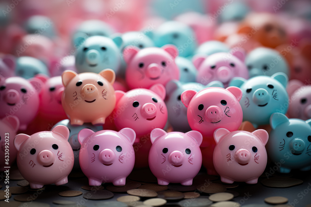 A charming pastel background serves as the backdrop for an adorable pattern featuring piggy banks, symbolizing the importance of saving and financial well-being. Generative Ai. A charming pastel background serves as the backdrop for an adorable pattern featuring piggy banks, symbolizing the importance of saving and financial well-being. Generative Ai.