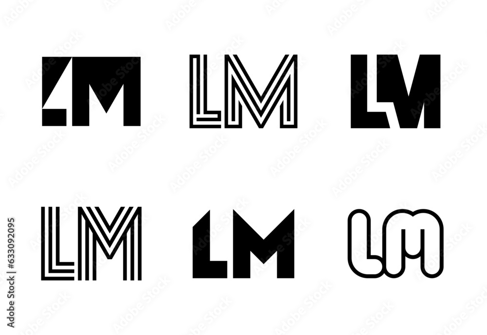 Set of letter LM logos. Abstract logos collection with letters. Geometrical abstract logos Set of letter LM logos. Abstract logos collection with letters. Geometrical abstract logos