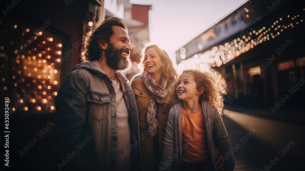 A happy father with his two little daughters smile and laugh together happily. Family, parenting, relationship, bond, love, and good moment. Generative AI