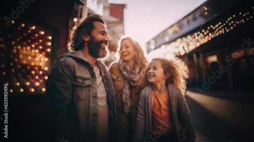 A happy father with his two little daughters smile and laugh together happily. Family, parenting, relationship, bond, love, and good moment. Generative AI