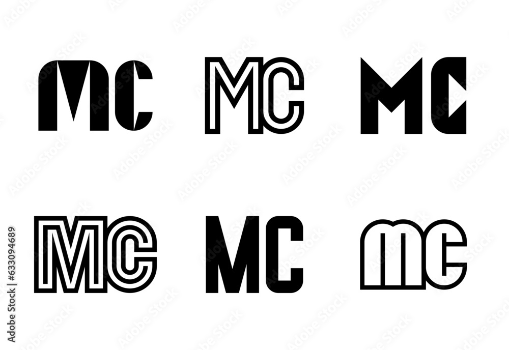 Set of letter MC logos. Abstract logos collection with letters. Geometrical abstract logos Set of letter MC logos. Abstract logos collection with letters. Geometrical abstract logos