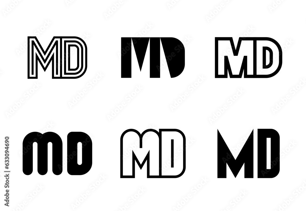 Set of letter MD logos. Abstract logos collection with letters. Geometrical abstract logos