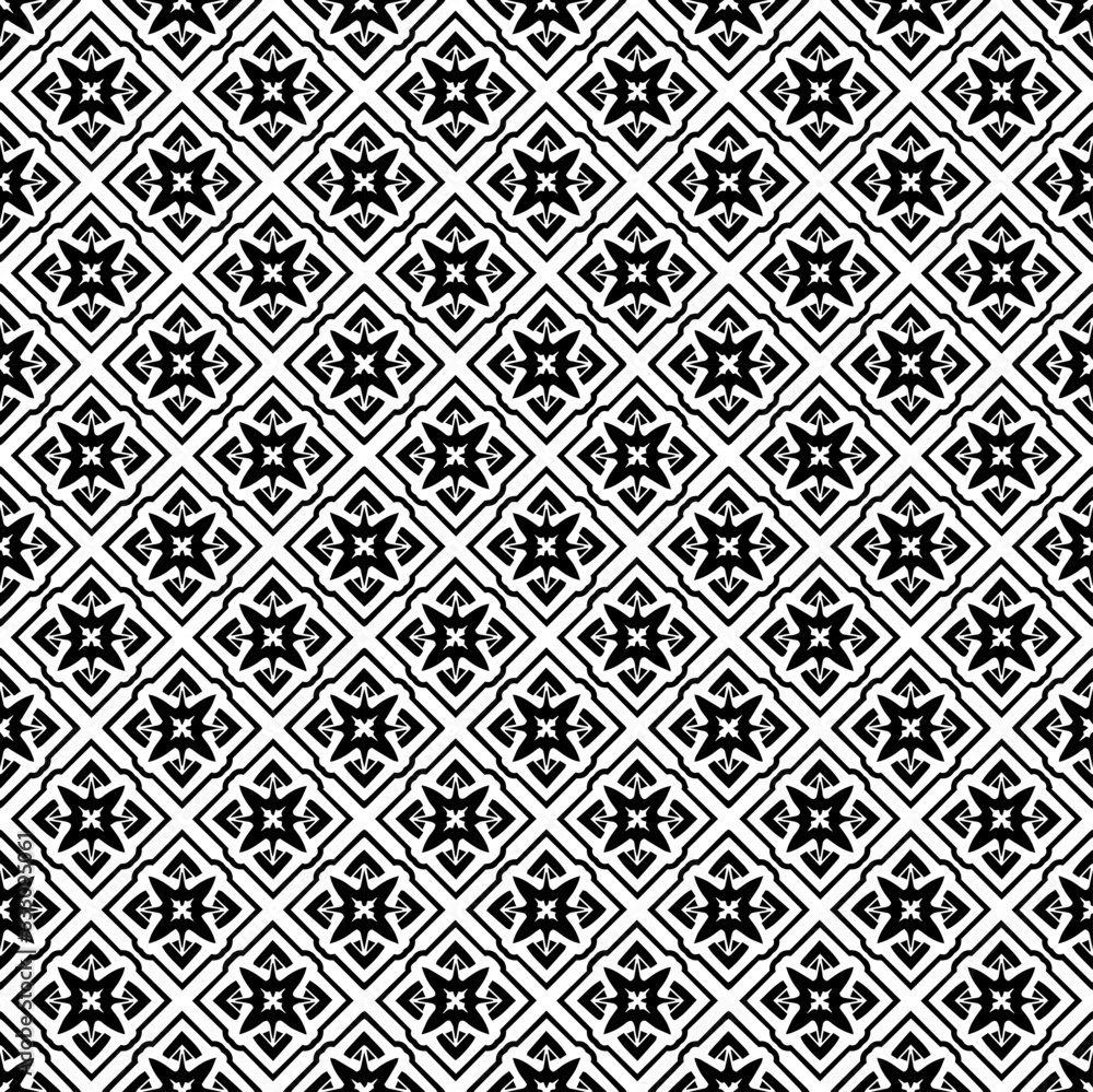 Black and white seamless pattern texture. Greyscale ornamental graphic design. Mosaic ornaments. Pattern template. Vector illustration. EPS10.