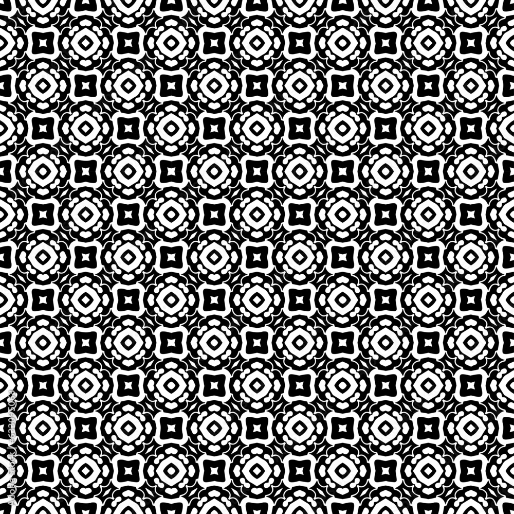 Black and white seamless pattern texture. Greyscale ornamental graphic design. Mosaic ornaments. Pattern template. Vector illustration. EPS10. Black and white seamless pattern texture. Greyscale ornamental graphic design. Mosaic ornaments. Pattern template. Vector illustration. EPS10.