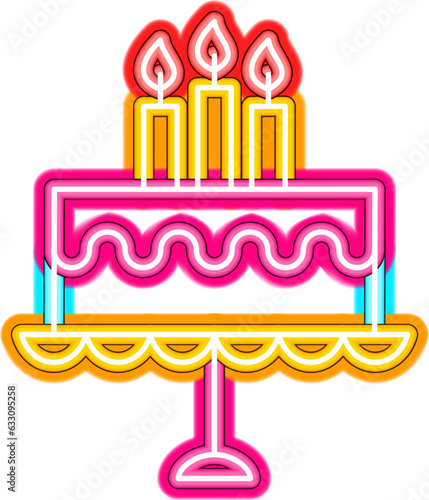 Birthday Cake Candles Neon Sign. Vector Illustration of Entertainment Festival Glowing Symbol. SVG