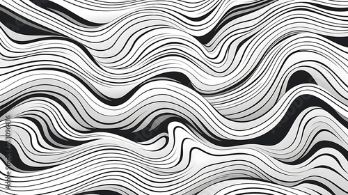 Vintage black and white trippy wave patterns on white background