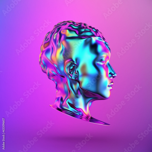 3d Liquid head holographic ilustration