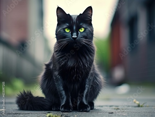 black cat with green eyes