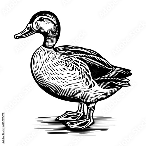 Mallard duck woodcut slyle drawing vector illustration