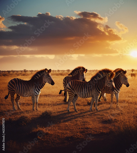 A group of zebras in the African desert. Generative AI.