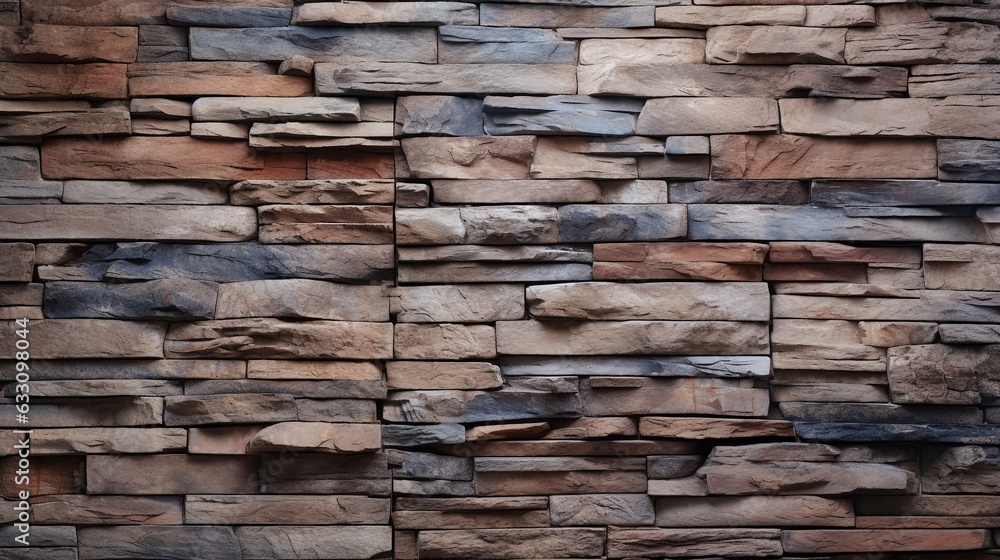 Fototapeta premium Empty wild stone cladding wall texture background, copy space.