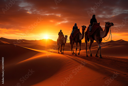 The three wise men in the desert with their camels