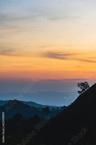 Beautiful Sunset view and layers mountains on khao khao chang phueak mountian.Thong Pha Phum National Park s highest mountain is known as Khao Chang Phueak