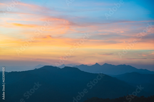 Beautiful Sunrise on khao khao chang phueak mountian.Thong Pha Phum National Park's highest mountain is known as Khao Chang Phueak