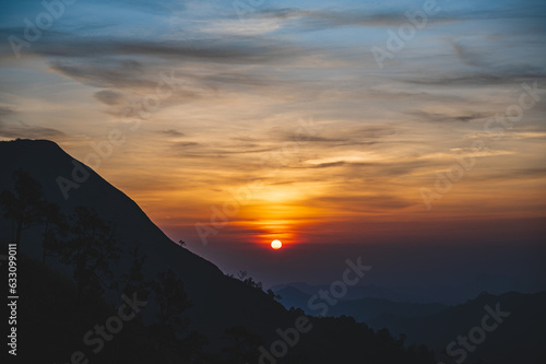 Beautiful Sunrise on khao khao chang phueak mountian.Thong Pha Phum National Park's highest mountain is known as Khao Chang Phueak