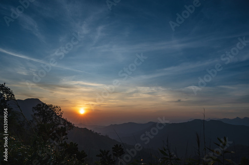 Beautiful Sunrise on khao khao chang phueak mountian.Thong Pha Phum National Park's highest mountain is known as Khao Chang Phueak