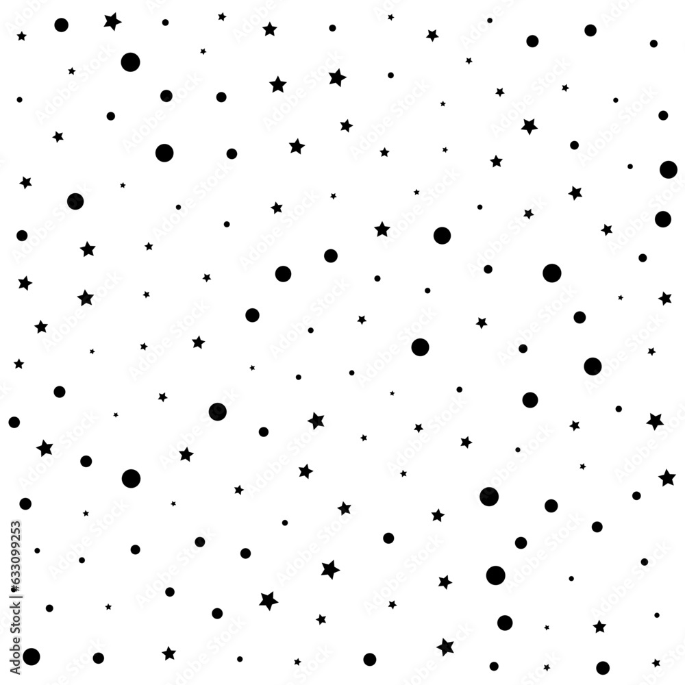 Confetti Polka Dots and Stars Black Pattern