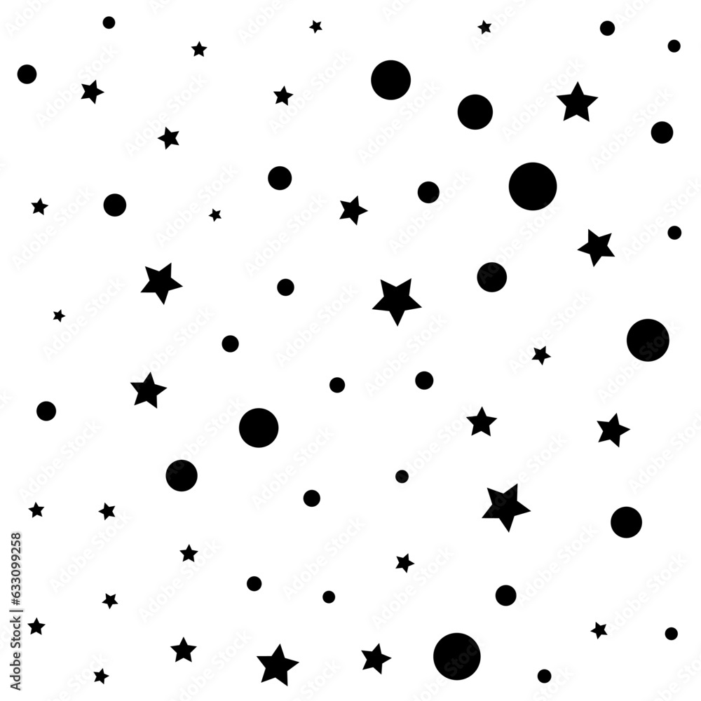 Confetti Polka Dots and Stars Black Pattern
