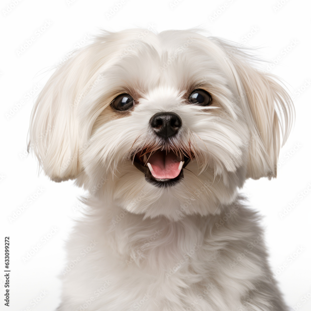 Smiling Maltese Dog with White Background - Isolated Portrait Image Smiling Maltese Dog with White Background - Isolated Portrait Image