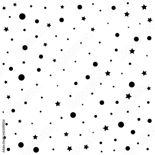 Fototapeta Naklejka Na Ścianę i Meble -  Confetti Polka Dots and Stars Black Pattern