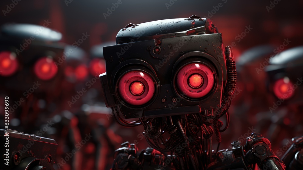 Artificial intelligence godlike could become a threat to the human race. Red-eye superintelligent God-like AI develops autonomously. Generative AI