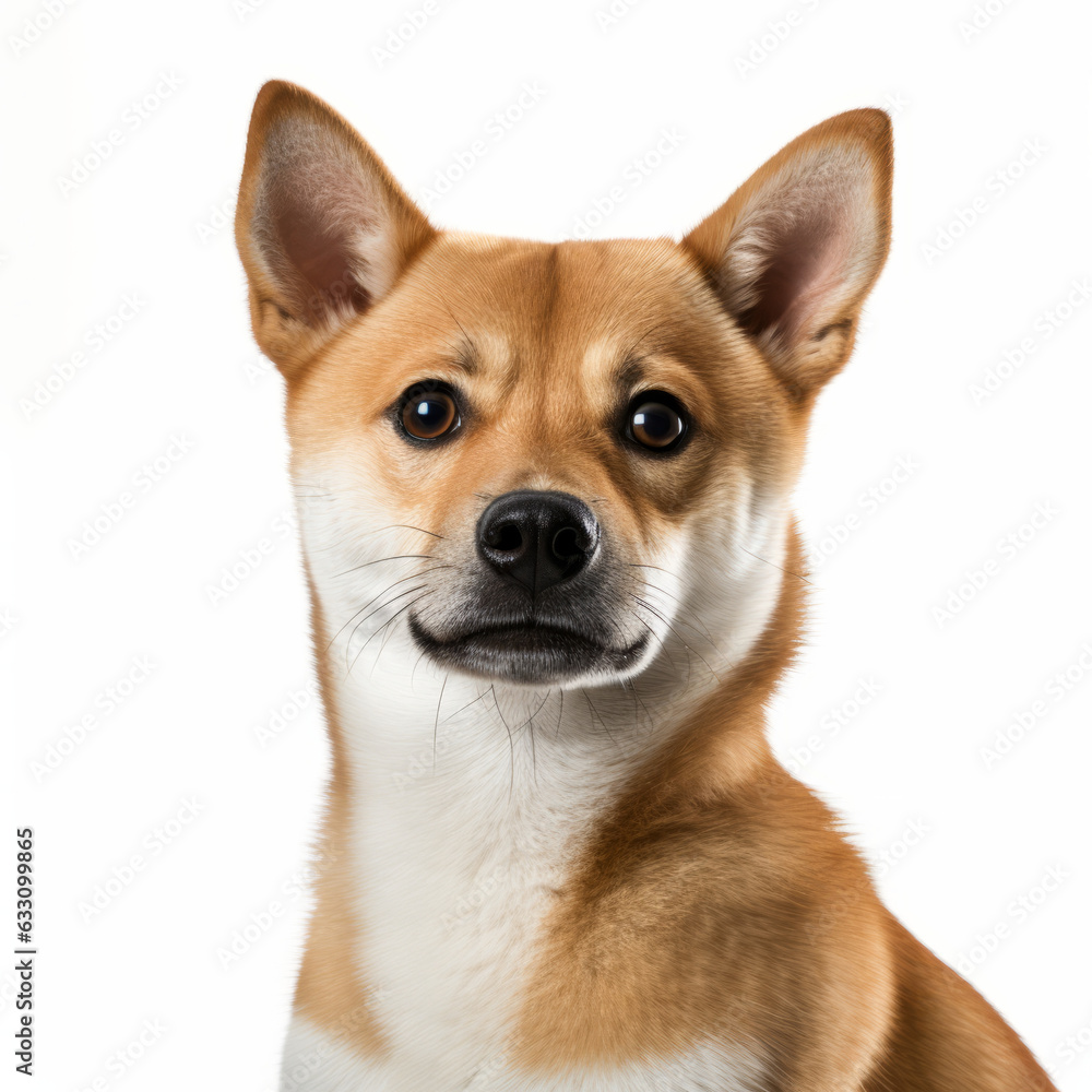 Confused Shiba Inu Dog with Tilted Head on White Background Confused Shiba Inu Dog with Tilted Head on White Background