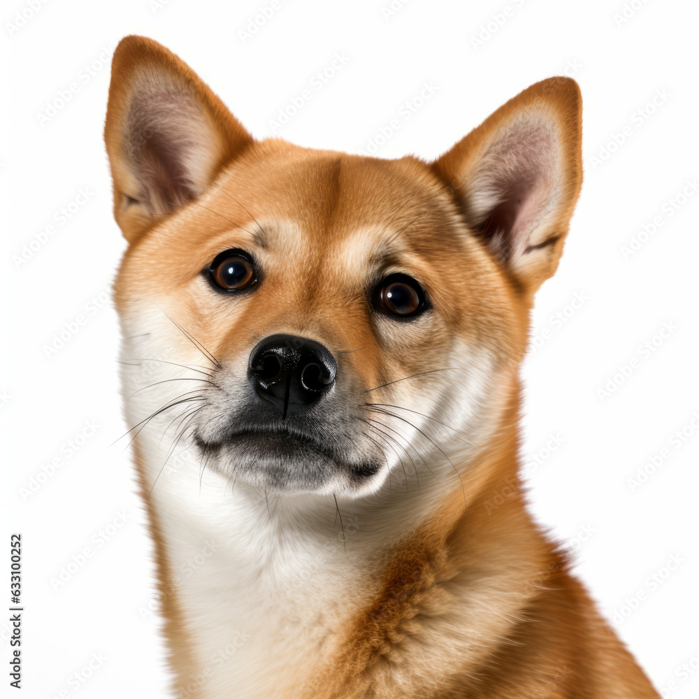 Isolated Shiba Inu Dog with Tilted Head on White Background - Confused Expression