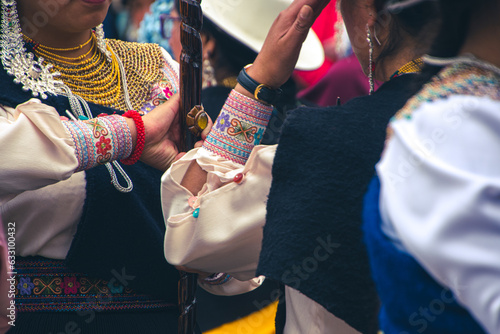 Embroidered details of women's clothing Saraguro, Ecuador. photo