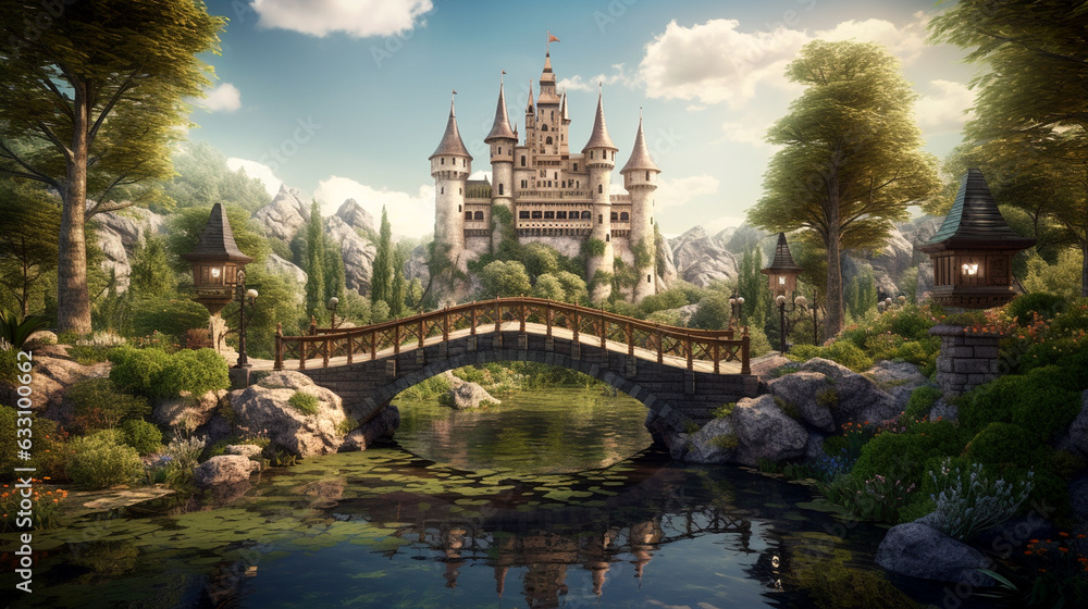 old castle in the forest wallpaper Bridge over river