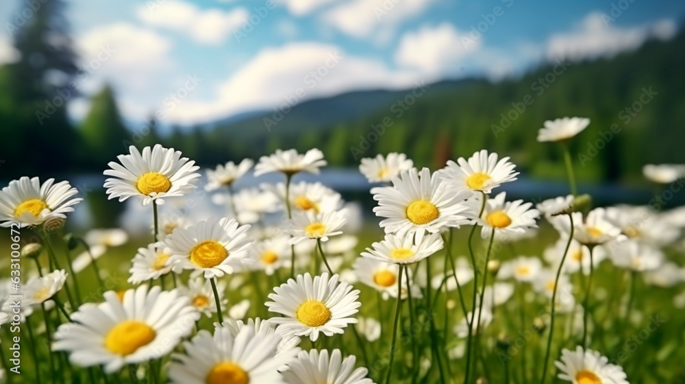 Fototapeta premium field of camomiles field wallpaper summer