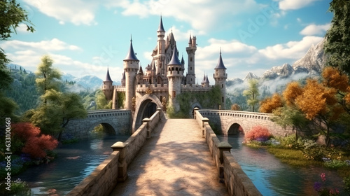 old castle in the forest wallpaper Bridge over river